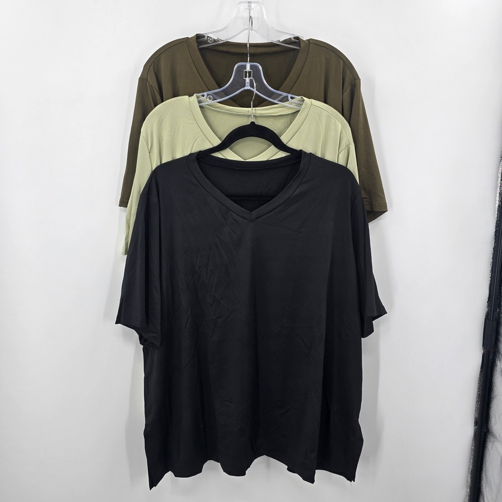 NEW 3 Pack V-Neck T-Shirts XXL Black Army Green Sage Oversized Side Slit Tee